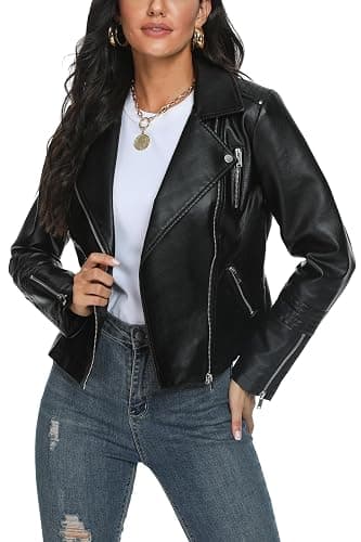 Fahsyee Faux Leather Jacket for Women, Vegan Jackets Moto Biker Motocycle Coat - Image 1