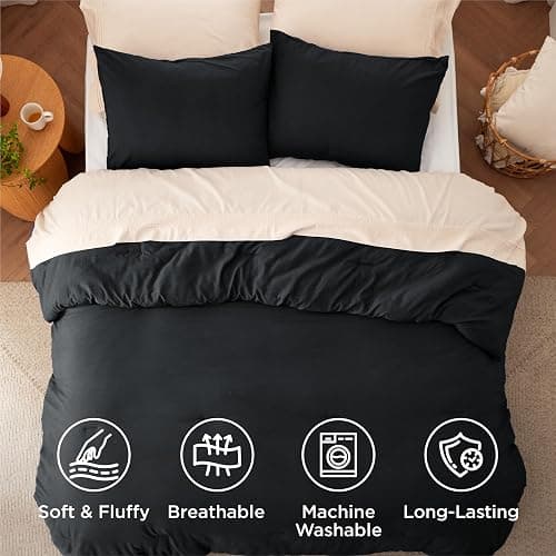 Bedsure Queen Size Comforter Set, Black Soft Prewashed Bedding for All Seasons, 3 Pieces GentleSoft™ Warm Down Alternative Bed Set, 1 Lightweight Comforter (90"x90") and 2 Pillowcases (20"x26") thumbnail 4