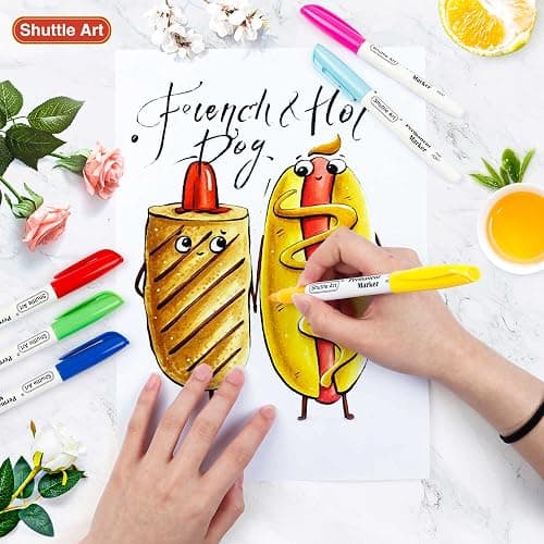 Shuttle Art 30 Colors Permanent Markers, Fine Point, Assorted Colors, Works on Plastic,Wood,Stone,Metal and Glass for Kids Adult Coloring Doodling Marking thumbnail 2