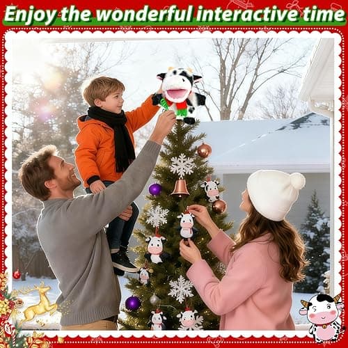 Cow Christmas Tree Topper with Red Scarf, 9In Stuffed Animal Tree Topper, Black and White Tree Topper for Country Farm Home Indoor/Outdoor Winter Holiday Birthday Party Favor Gift Christmas Tree Decor thumbnail 6