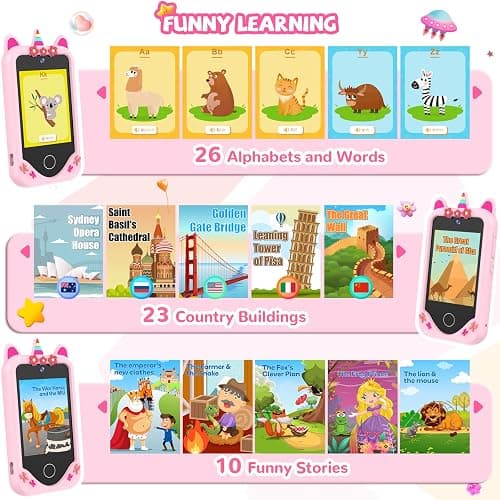 Kids Smart Phone for Girls Gifts - Toddler Christmas Birthday Gift for Age 3 4 5 6 Year Old, Kids Cell Phone Toy with 2.8” Touchscreen, Dual Cameras, Learning, Play Games, Video Player with 32 GB Card thumbnail 5