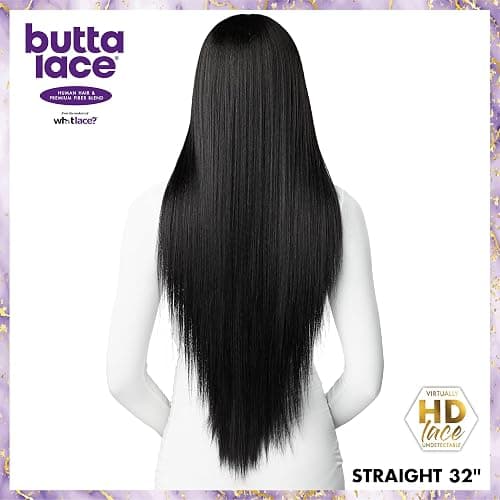 Sensationnel Butta Lace Hhm Wigs - Straight 32 Inch Human Hair Blend Extra Wide 5 Inch Parting Preplucked Hairline Glueless Lacefront (1B OFFBLACK) thumbnail 4