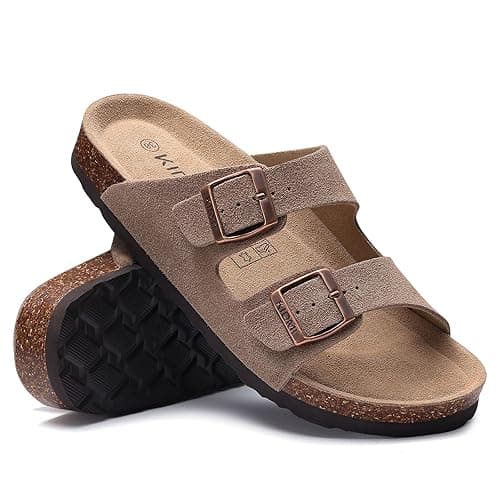 KIDMI Women's Genuine Suede Sandals Cork Footbed Summer Adjustable Slide Sandals - 8-8.5 - Mocha thumbnail 6