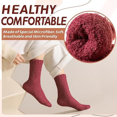 Womens Fuzzy Socks Warm Fluffy Winter Cozy Thick Plush Microfiber Slipper Soft Home Sleeping Socks 5 Pairs thumbnail 3