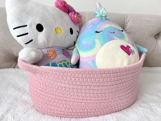 GiftExpress Pink Woven Easter Basket - 13" x 8" x 5" Cotton Rope Organizing Baskets for Baby Items or Cat & Dog Toys - Cute Soft Gift Storage Bin w/ Handles thumbnail 5