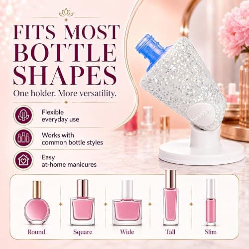 Tweexy Hinge Untippable Anti-Spill Nail Polish Holder | Smartgrip Suction Stand, Tilted for Fingernail Painting & Nail Art (Silver Sparkle) thumbnail 3