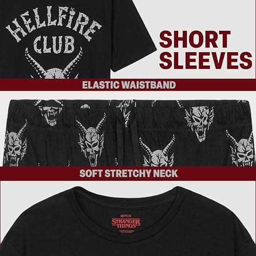 Stranger Things Pajama Set for Men, Teens Hellfire Club T Shirt Cotton Pajama Pants Loungewear PJs Sleepwear Gifts for Men thumbnail 3