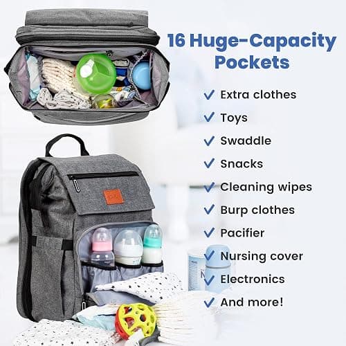 PILLANI Baby Diaper Bag Backpack - Large Bag for Boys & Girls, Waterproof Diaper Backpack - Baby Shower Gifts & Registry Must Haves - Travel Diaper Bags w/ Changing Pad - Stuff for Newborn Essentials thumbnail 3