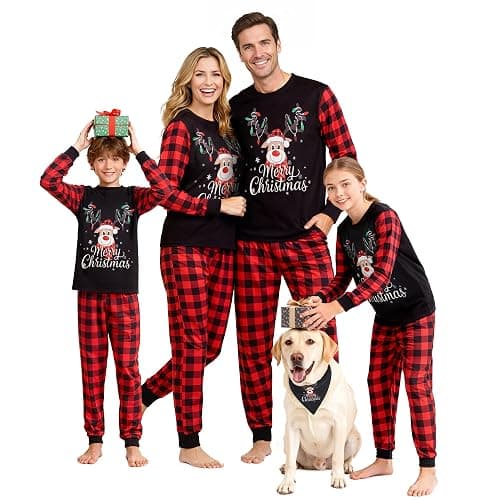 LUSLOVE Matching Christmas Pyjamas for Family - Xmas Pjs Set Soft Long Sleeve Nightwear Plaid Sleepwear for Women Men Kids Pets Couples - Image 1