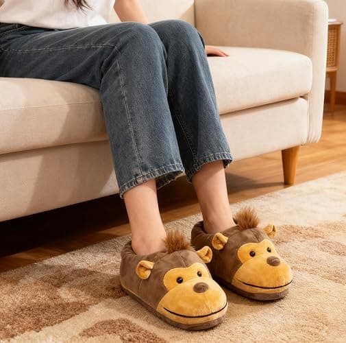YeeSupe Funny Gorilla Plush Slippers For Men Women Cartoon Fluffy Animal Shoes Winter Warm Non-slip Indoor Slippers For Bedroom Lounge thumbnail 3