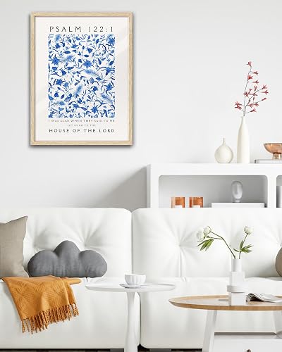 EcoHest Large 16x20in OAK Wood Framed Wall Art, Psalm 122:1 Bible Verse Christian Canvas Wall Decor, Blue Modern Jesus Wall Prints for Bedroom Living Room Bathroom Religious Gift 1 Pack thumbnail 2