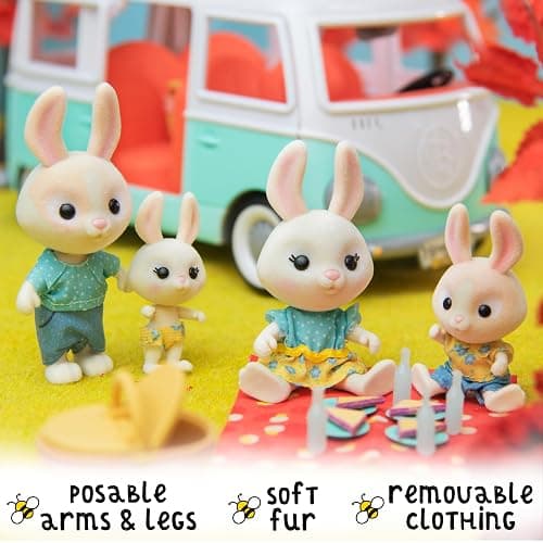 Honey Bee Acres The McScampers Rabbit Family, 4 Mini Flocked Doll Play Figures, Bunny Collectibles, Pretend Play Toys for Kids, Valentines, Easter Basket, Birthday Gift for Girls 3+ thumbnail 2