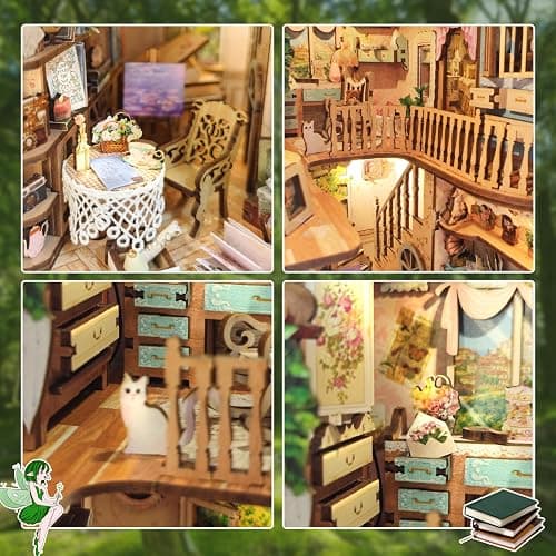 CRIOLPO Book Nook Kit for Adults - DIY Doll House Booknook with LED Light | Book Nook Miniature Kit 3D Wooden Puzzle Bookends for Bookshelf Insert Decor Craft for Adult Teen Halloween Christmas gift thumbnail 5