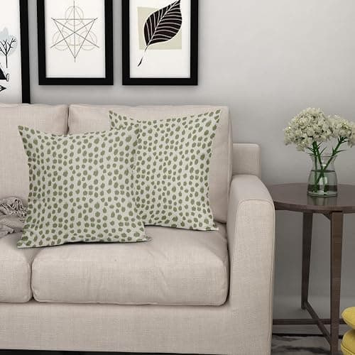 Sage Green Cream Pillow Covers 20x20 Set of 2 Boho Design Polka Dot Throw Pillows Modern Brush Strokes Print Decorative Outdoor Pillowcase Square Cushion Cover Linen Pillow Case for Sofa Couch Bed thumbnail 7