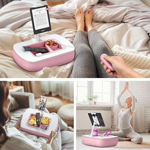 ERGONOV Lap Beanbag Tablet Pillow Stand with Snack Bowl and 360° Rotating Arm, Adjustable iPad Holder for Bed, Couch, and Recliner, Compatible with 4.7"-13" Kindle, iPad, Tablet, Phone,Pink thumbnail 4