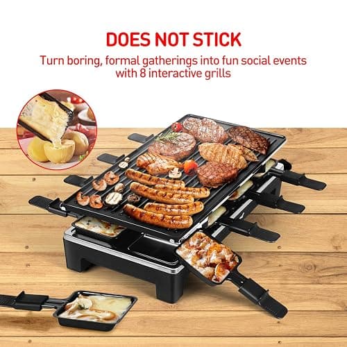 Raclette Table Grill, Techwood Electric Indoor Grill Korean BBQ Grill, Removable 2-in-1 Non-Stick Grill Plate, 1500W Fast Heating with 8 Cheese Melt Pans, Ideal for Parties and Family Fun, Black - 20 x 7.1 x 11 inch - Jet Black thumbnail 4