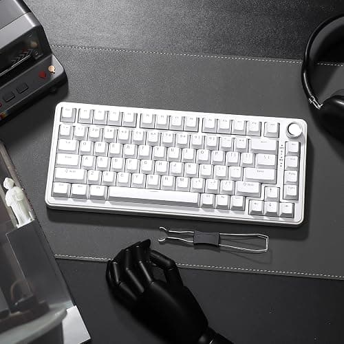 YUNZII B75 Mechanical Keyboard,75% Layout with Knob,Hot Swappable RGB Backlit Gasket Mounted, Creamy Typing, Double-Shot PBT Keycaps,Cherry Profile,for Win/Mac (White, Blue Grey Tactile Switch) - Blue Grey Tactile Switch - White thumbnail 9