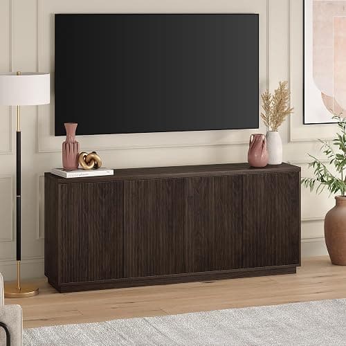 Henn&Hart 68" Fluted Sideboard Buffet Cabinet, Modern Ribbed Wooden Credenza with 4 Doors, Adjustable Shelves, and Cable Management Cut-Outs for Dining Room, Living Room or Entryway, Warm Brown thumbnail 9