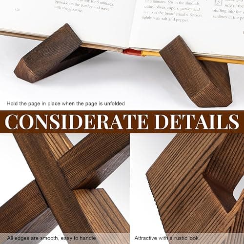 PUERSI Cookbook Stand for Kitchen, Recipe Book Holder for Kitchen Counter, Wooden Cookbook Holder, Rustic Cook Book Holder Stand - Rustic Brown thumbnail 7