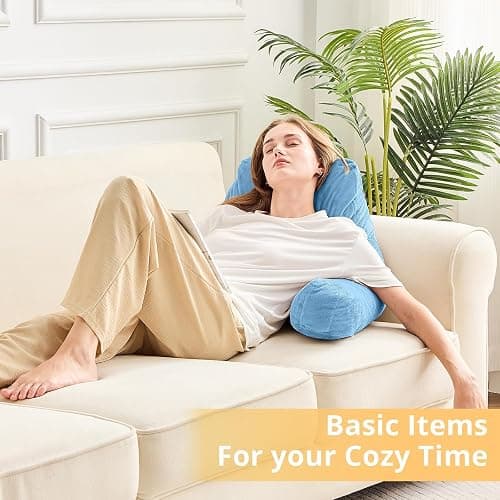 Sasttie Reading Pillow, Velvet Back Pillow for Bed Sitting Up, Adult Back-Rest Support Cushion with Arms for Sit Up on Couch, Sofa, and Floor, Dorm Essentials, Reading Accessories, Blue thumbnail 9