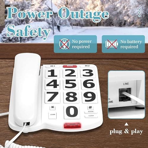 Large Number Phones for Seniors, Large Button Phones for Seniors | 110dB Extra-Loud Ringer, Adjustable Volume, 3 One-Touch Speed Dial, Visually Impaired, Hearing Impaired Landline Phone thumbnail 4