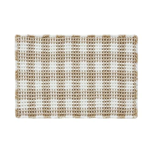TYUU Waffle Bath Mat, Boho Bathroom Rugs Non Slip Washable Absorbent Checkered Bathroom Mat Quick Dry Farmhouse Bathroom Decor, 30"x20" Khaki and White thumbnail 9