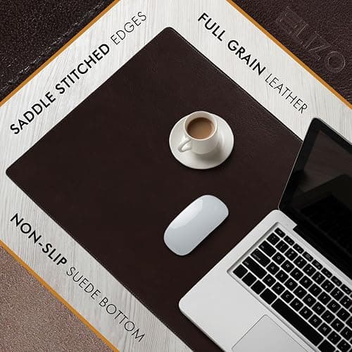 Elizo Leather Desk Mat Desk Pad Blotter Set - Real Full-Grain Leather (32x16) 2-Layer Genuine Desk Cover Protector & Large Mouse Pad, Computer Keyboard Desk Accessories for Office & Home thumbnail 3