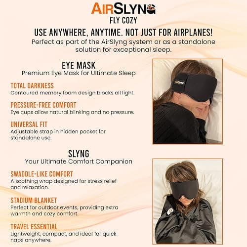 3-in-1 Airplane Sleep Support System - Integrated Plane Sleeping Accessories with Memory Foam Long Haul Flight Pillow, Adjustable Travel Eye Mask, and Blanket-Like Body Sling - Fits in Carry On thumbnail 7