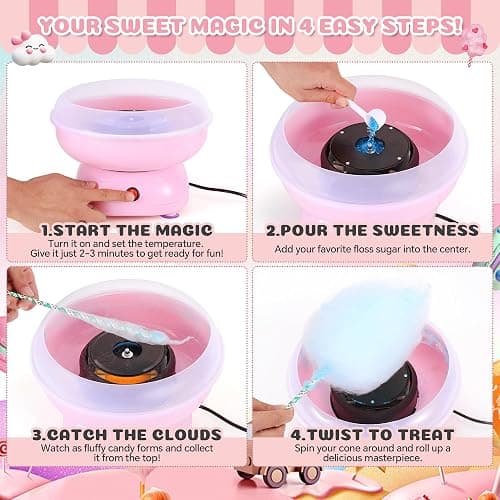 Cotton Candy Machine for Kids & Family, Mini Pink Vintage Cotton Candy Maker with 40 Sticks & Sugar Scoop, Ideal for Birthday Christmas Party Gifts thumbnail 5