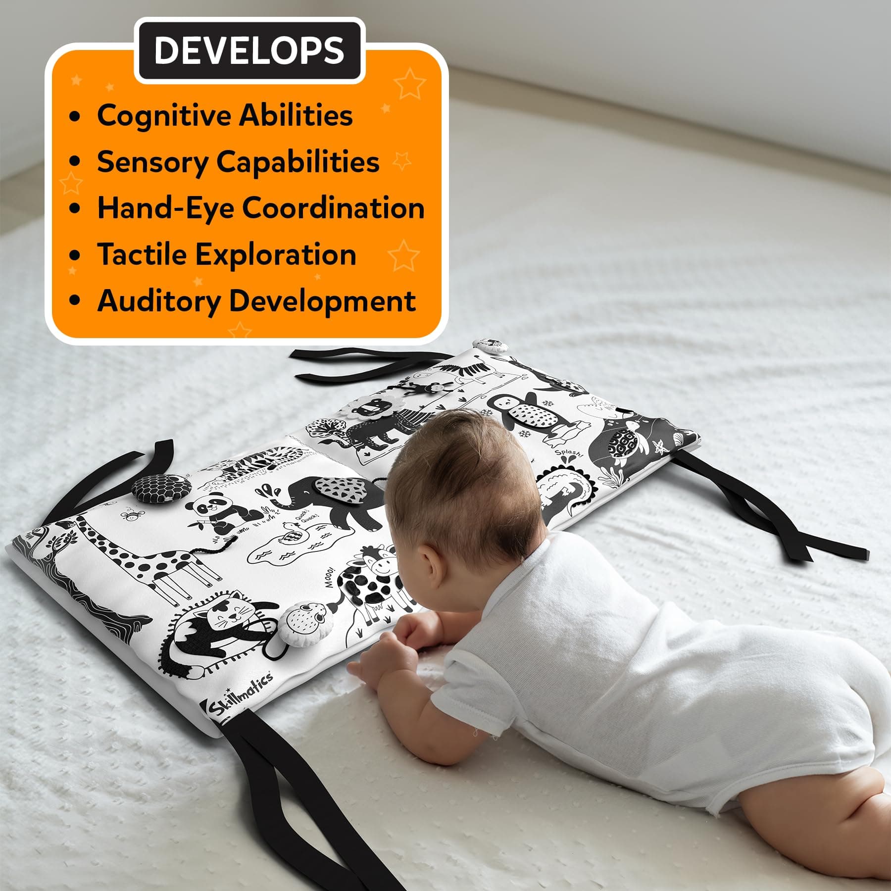 Skillmatics High Contrast Sensory Cloth Mat for Babies & Infants - Newborn Visual Stimulation, Observation Skills, Gifts for 0 to 18 Months, Multicolor thumbnail 7