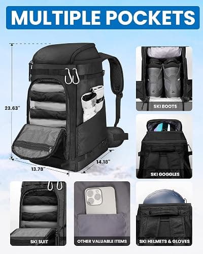 OutdoorMaster Ski Boot Bag, 65L Snowboard Boots Travel Backpack for Helmet, Ski Shoes, Goggles, Gloves and Accessories, Waterproof Exterior & Bottom thumbnail 4