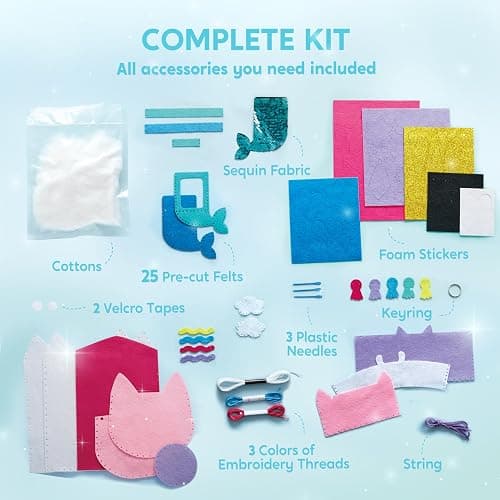Klever Kits 7 Sewing Projects- My First Kids Sewing Kit- Easy DIY Arts and Crafts for Girls, Craft Kits, Birthday Gifts for Kids Aged 6+, Unicorn and Mermaid Pillow thumbnail 4