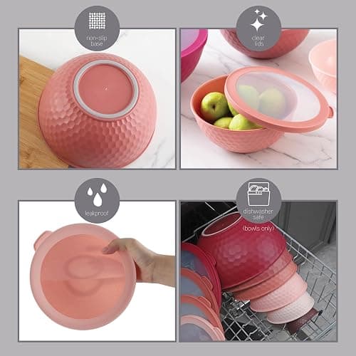 COOK WITH COLOR Mixing Bowls with Lids - 12 Piece Plastic Nesting Bowls Set includes 6 Prep Bowls and 6 Lids, Non Slip Bottom and Embossed Design - Microwave Safe (Rose) thumbnail 6