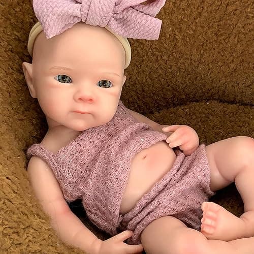 Yokyyi Reborn Baby Dolls Silicone Full Body 13 Inch Bettie Full Silicone Baby Doll Anatomically Correct that Realistic Soft Silicone Doll with Dark Pink Bow Dress - Image 1