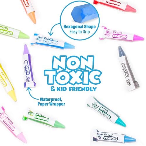 Tub Works® Smooth™ Bath Crayons Bath Toy, 12 Pack | Nontoxic, Washable Bath Crayons for Toddlers & Kids | Unique Formula Draws Smoothly & Vividly on Wet & Dry Tub Walls | Hexagon Grip Bathtub Crayons thumbnail 4