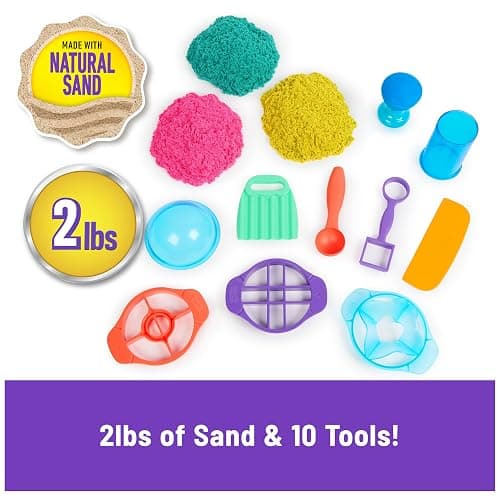 Kinetic Sand, Ultimate Sandisfying Set with 2lbs Play Sand (Pink, Yellow & Teal), 10 Tools & Molds, Sensory Toys, Holiday Gifts & Stocking Stuffers for Kids Ages 3 and up thumbnail 3