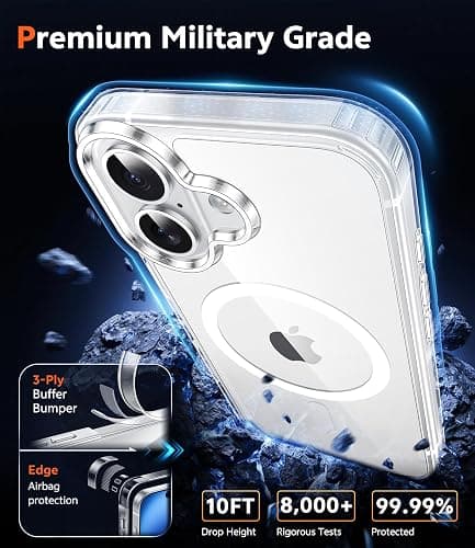 FNTCASE for iPhone 16 Case Clear: Magnetic Phone Cases with Screen Protector Drop Proof Compatible with Magsafe Slim Anti Yellowing Rugged Shockproof Protective Transparent Cell Cover (A-Clear) thumbnail 6