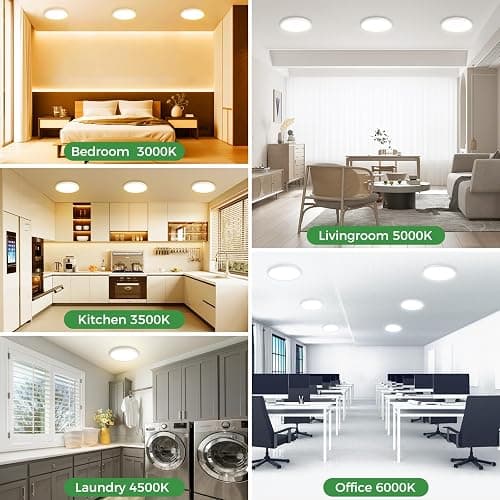 zemty 7 inch White Led Ceiling Light Fixture, 3000K/3500K/4000K/5000K/6500K Adjustable Flush Mount Light, 1500LM 15W Thin Round Recessed Lamp for Kitchen Bathroom Bedroom, 6Pack thumbnail 7