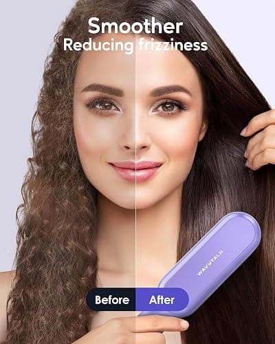 Wavytalk Hair Straightener Brush, Sleek Sweep Ionic Straightening Brush with 6 Temperature Adjust, Anti-Scald Ceramic Straightening Comb Fast Heating for Home Salon, Dual Voltage, Purple. thumbnail 2