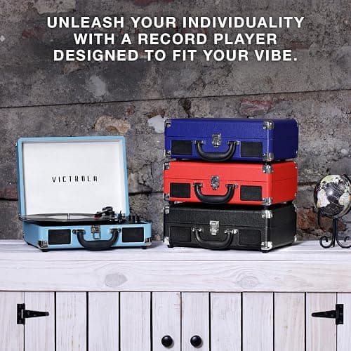 Victrola Journey Bluetooth Portable Suitcase Record Player – with Built-in Speakers, 3 Speed Vinyl Record Player, RCA Out, Headphone Jack (Brown) thumbnail 4