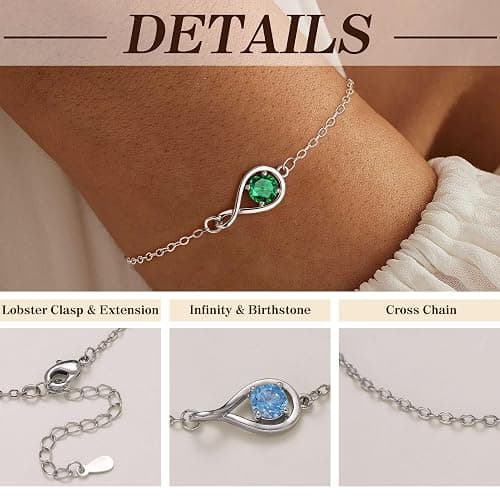 JSJOY Infinity Birthstone Bracelets for Women Unique Birthday Christmas Gifts for Women Mom Dainty Gold Silver Birthstone Bracelet Wedding Gifts thumbnail 6