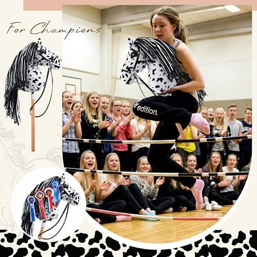 Teyva Daily Large Hobby Horse, Realistic Head, Long Flowing Mane, Removable Leather Reins, Solid Wooden Stick for Equestrian Training & Competition, Screen-Free Fun for Active Kids(Black and White) thumbnail 5
