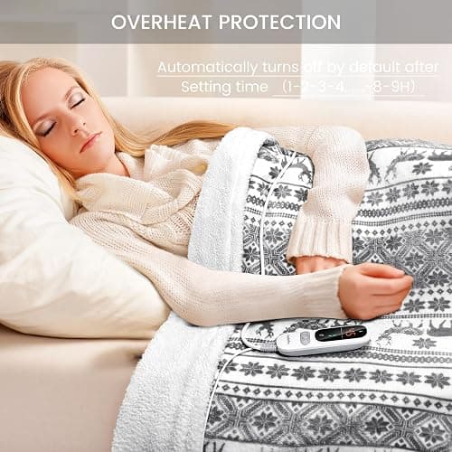 LeaderPro Heizdecke mit Abschaltautomatik,180x160cm Flanell Heizdecke 6 Heizstufenund 1-9 Stunden Timer,mit Überhitzungsschutz,Kuscheldecke für Bett&Büro Waschbar,Grau thumbnail 6