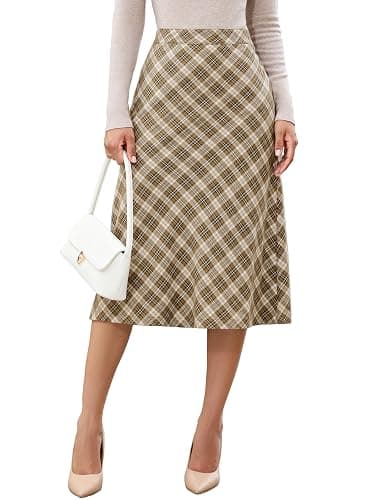 luvamia Plaid Skirts for Women Midi Length High Waisted Trendy A Line Elastic Waist Casual Office Work Fall Skirt - Image 1