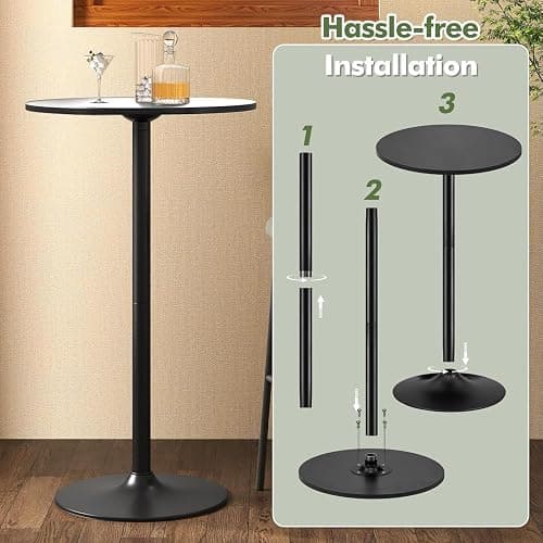 ERGOMASTER Two-in-one Bar Table, Modern Style Standing Circular Cocktail Table 40"/22" Two Convertible Height Suitable for Dining Room, Restaurant, Kitchen Black Set of 6 - 6 thumbnail 5