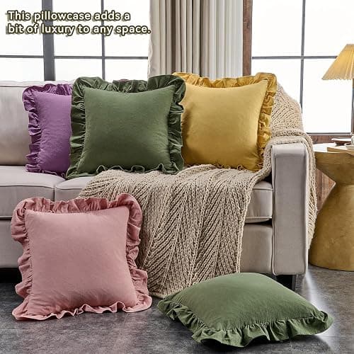 AmHoo Pack of 2 Throw Pillow Covers 100% Cotton Pre Washed Ruffle Decorative Pillowcase Cushion for Couch Sofa Bedroom 18 x 18-Inch Bridal Rose thumbnail 6