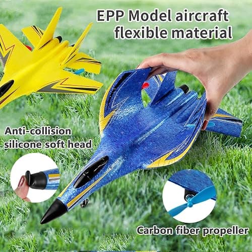 RC Airplane,Remote Control Plane,2 Channels Foam RC Planes Jet Wireless Toy,Fighter Toys Jet with Led Light and 360° Flip,Hobby RC Glider Aircraft for Beginners Teen and Adult(Blue) thumbnail 6
