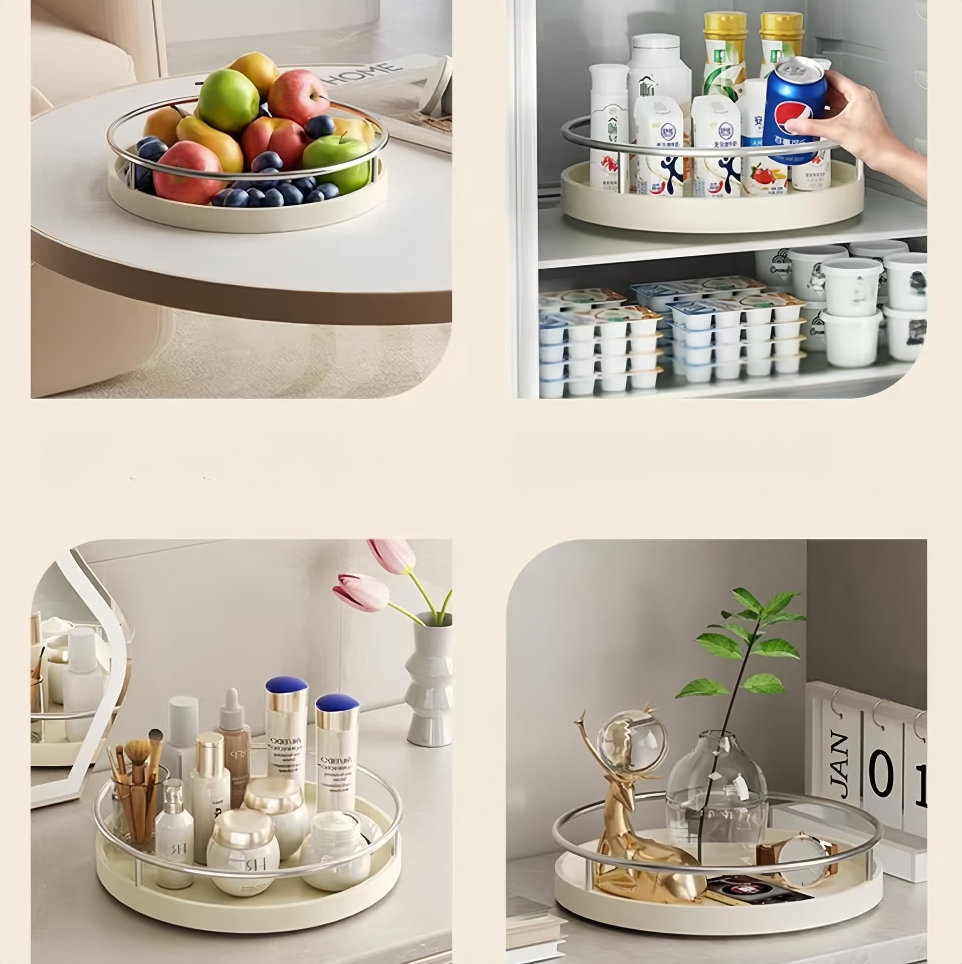 360° Rotating Lazy Susan Organizers,Turntable Spice Rack Organisers,10in Non-Slip Multifunctional Spice Rotating Storage Rack for Kitchen,Pantry, Table,Bathroom,Closet Organizers (Large-2, 25cm, 1) thumbnail 5