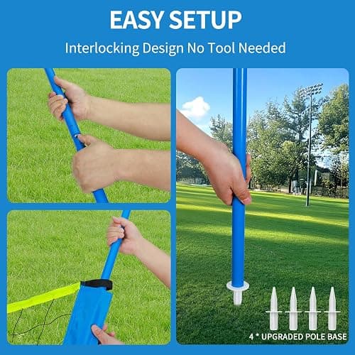 Portable Outdoor Volleyball Net Set for Backyard Beach with Adjustable Poles, Durable 20ft/32ft Net, Soft PU Volleyball & Pump, Carry Bag - Easy Set Up & Durable - 20ft - Blue + Blue thumbnail 8