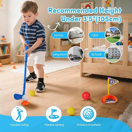 PJG Toddler Golf Set, Plastic Kids Golf Clubs 3-5 with 4 Golf Clubs and 10 Balls, Indoor and Outdoor Golf Toys with Cart for Toddlers Boys and Girls Aged 1 2 3 4 5 Years Old Birthday thumbnail 6